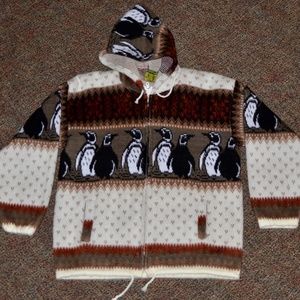 Alpaca Wool Zip Up Hoodie w/ Penguins From Chile